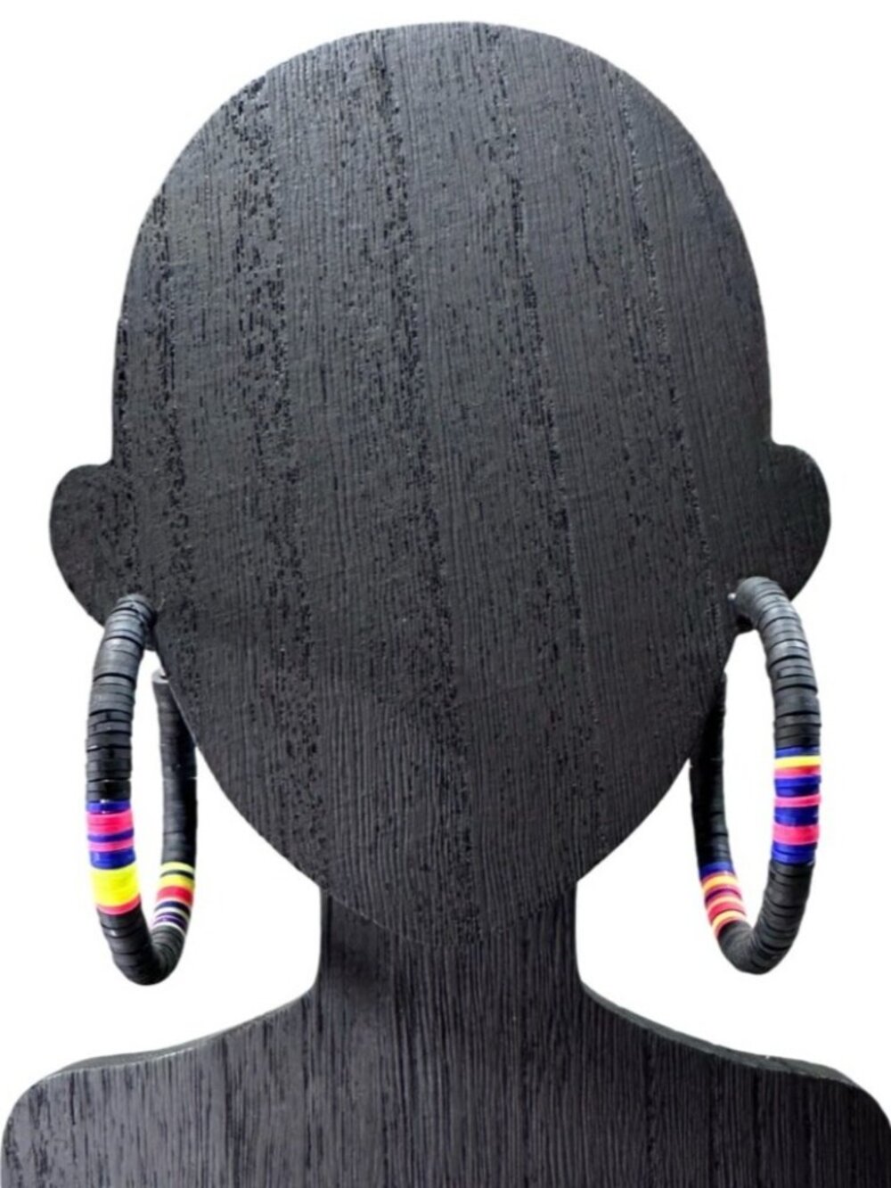 Colorful Polymer Clay Hoop Earrings 2 Inch Diameter Lightweight Black Multicolor